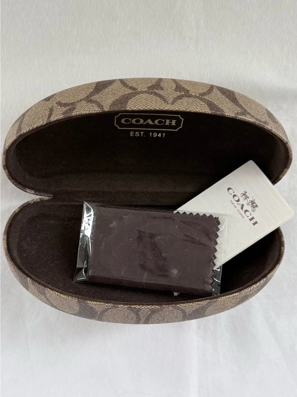 Coach Brown Signature Pattern Sunglasses Case with Cloth